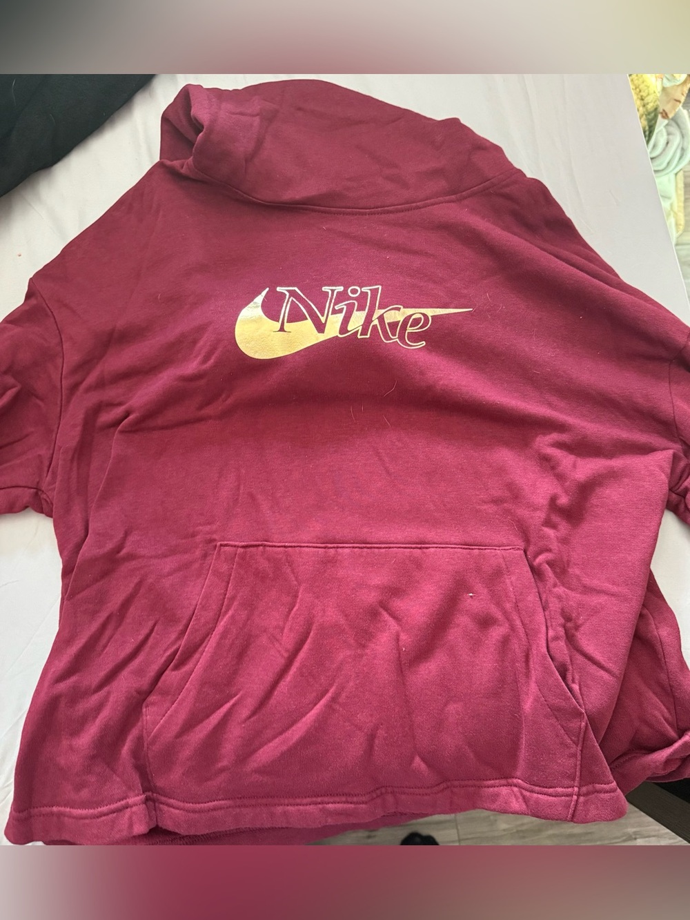 Nike Burgundy Pullover Hoodie with Gold Swoosh